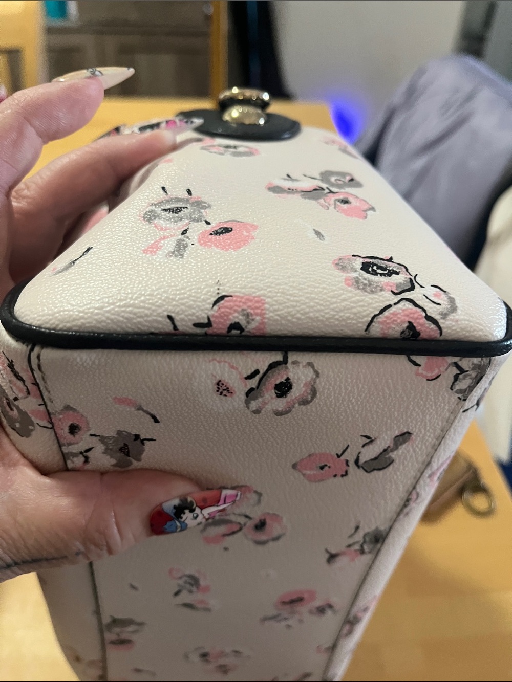 Coach Pink Floral Leather Tote with Black Trim - Picture 7 of 9